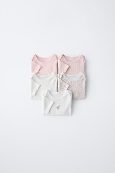 Zara Набор из пяти боди с короткими рукавами и цветочным принтом