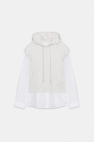 Zara Рубашка с комбинированной толстовкой с капюшоном