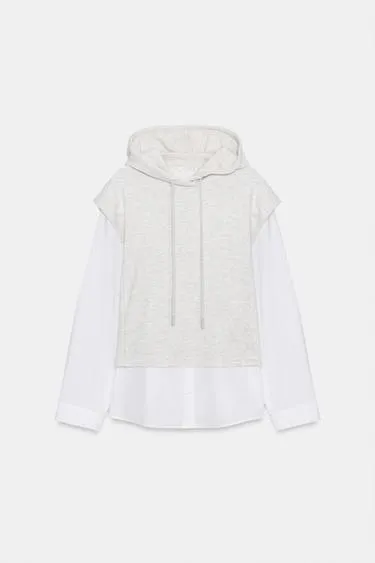 Рубашка с комбинированной толстовкой с капюшоном- Заказать в России