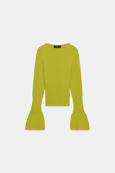 Zara Джемпер вязаный ажурный с рукавами клеш