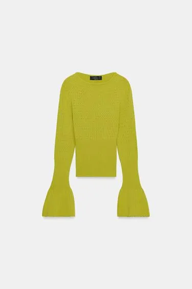 Джемпер вязаный ажурный с рукавами клеш- Заказать в России