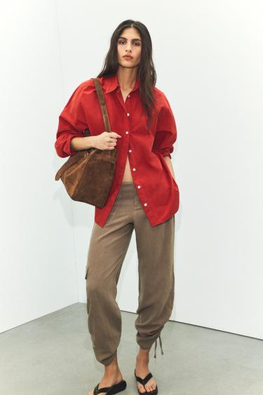 Zara Рубашка оверсайз из стираного поплина