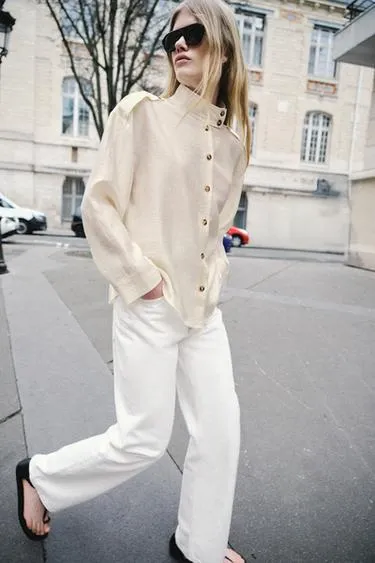 Струящаяся рубашка с воротником-стойкой- Заказать в России