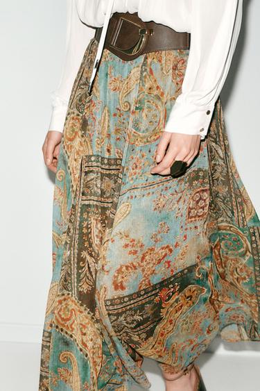 Zara Юбка миди с принтом и поясом