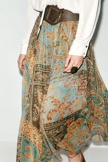 Юбка миди с принтом и поясом- Заказать в России