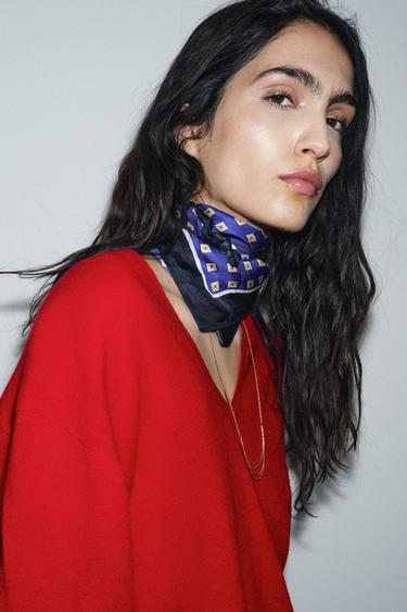 Zara Шелковый шарф 100% с принтом в горошек