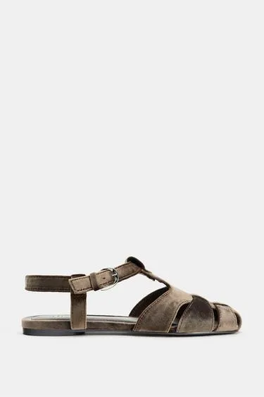 Бархатистые сандалии с ремешками- Заказать в России