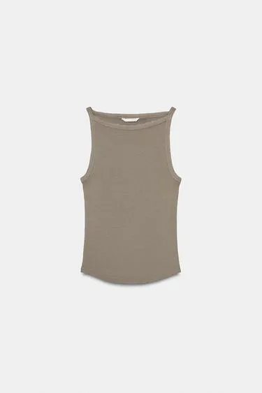 Топ халтер в рубчик с эффектом потертости