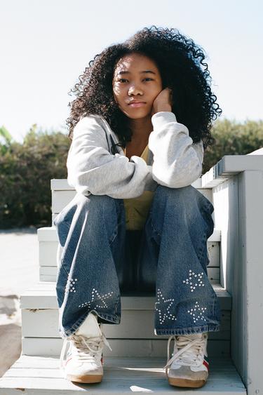 Zara Джинсы WIDE LEG со стразами «звезды»