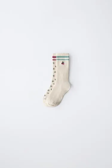 Набор из двух пар высоких носков с цветочным узором и полосками