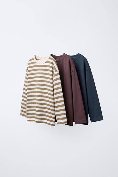 Zara Набор из трех футболок в полоску и однотонных