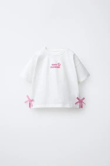 Футболка с бантами в клетку виши