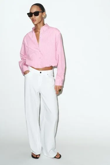 Рубашка из поплина в полоску с рукавами-буфф- Заказать в России