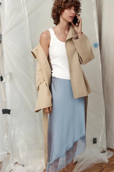 Zara Атласная юбка миди асимметричного кроя с кружевом купить с доставкой.