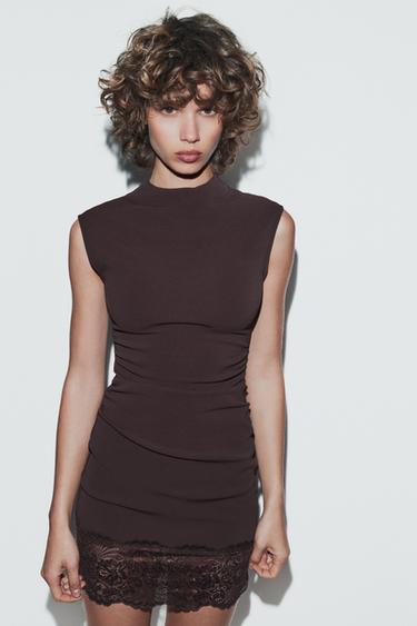 Zara Короткое платье с эластичным кружевом