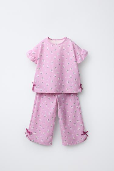 Zara Комплект из футболки и брюк с цветочным принтом и бантами