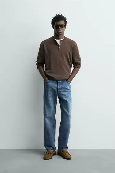 Свитер с воротником на пуговицах из смесового хлопка