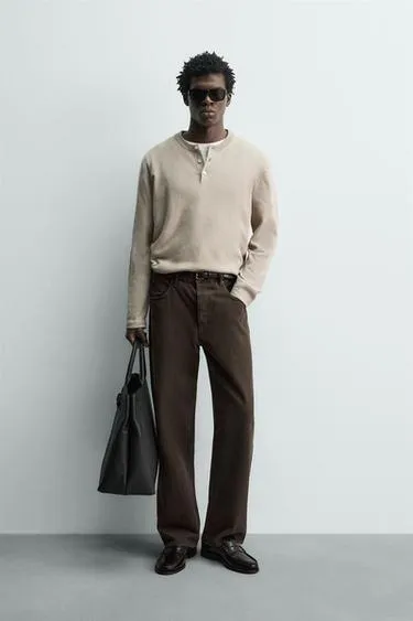 Свитер с воротником на пуговицах из смесового хлопка- Заказать в России