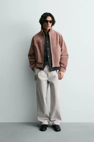 Укороченная куртка из замшевой кожи