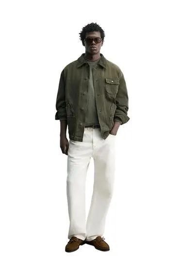 Куртка с воротником из ткани с эффектом потертости