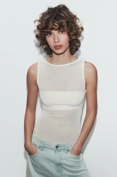 Боди с комбинированным тюлем