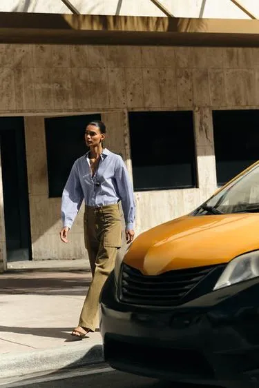 Хлопковая рубашка в полоску- Заказать в России