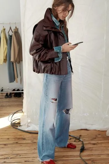 Куртка из искусственной кожи со складками- Заказать в России