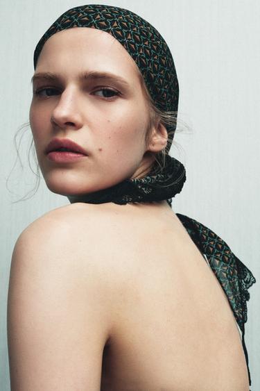 Zara Парео-платок из 100% вискозы с кружевом и принтом