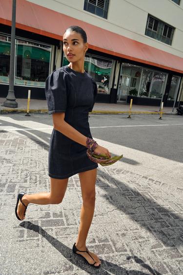 Zara Джинсовое мини-платье Z1975 с пышными рукавами купить с доставкой.