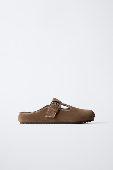 Zara Кожаные сабо с декоративной прострочкой