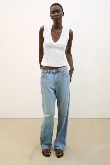 Zara Футболка из хлопка с V-образным вырезом