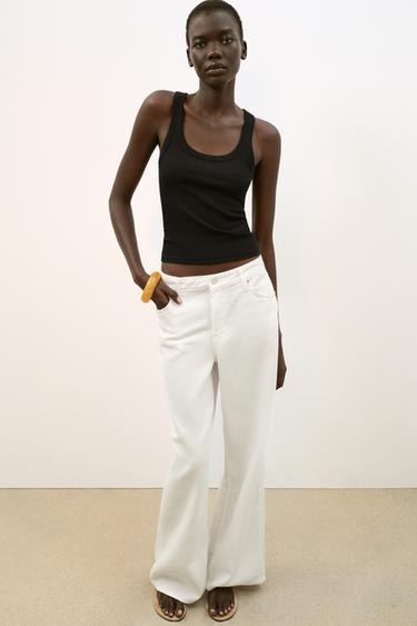 Zara Хлопковая футболка с V-образным вырезом