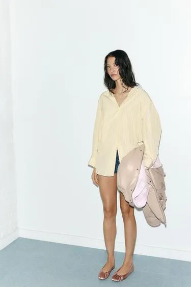 Рубашка оверсайз в полоску с рукавом летучая мышь