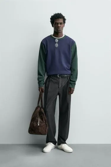 Толстовка с круглым вырезом в стиле колор-блок- Заказать в России