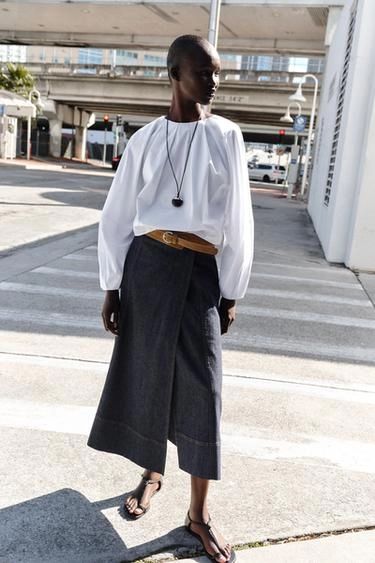 Z1975 BELTED DENIM MIDI SKIRT- Заказать в России