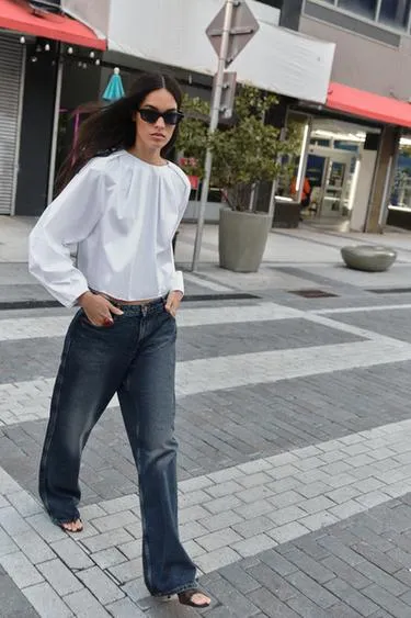 Рубашка из поплина с рукавами-буфами- Заказать в России