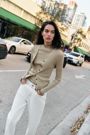 Zara Вязаный жакет в рубчик с контрастной отделкой купить с доставкой.