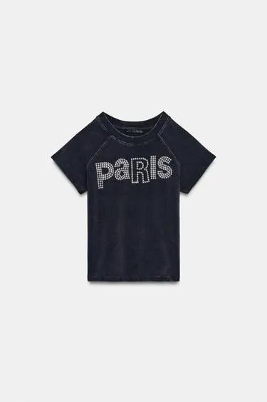 Футболка из ткани с эффектом потертости и заклепками