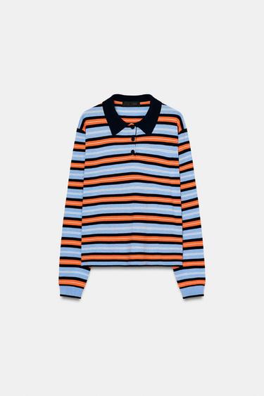 Zara Трикотажное поло в полоску купить с доставкой.