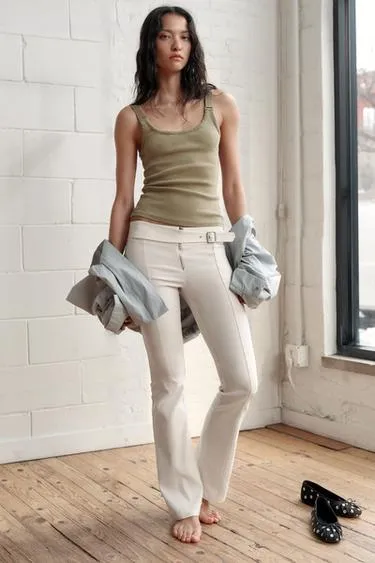 Эластичные брюки из саржи с петлями