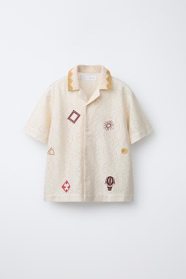 Zara Рубашка с вязаным кружевом и вышивкой