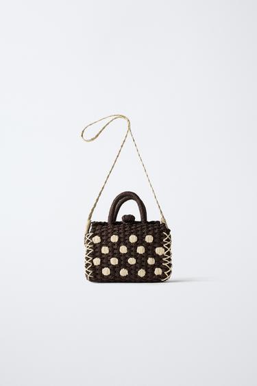 Zara Сумка через плечо с эффектом рафии и гороховым узором