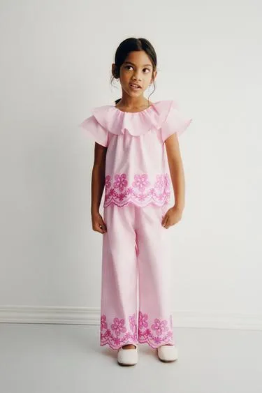 Брюки-кюлоты с вышитыми цветами- Заказать в России