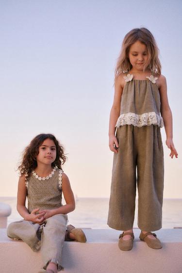 Zara Льняной комбинезон с цветочным кружевом купить с доставкой.