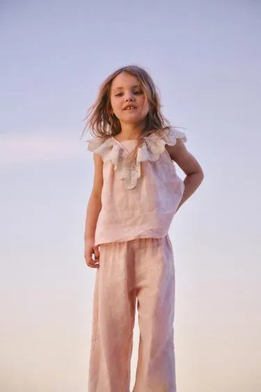 Брюки из льна с кружевом- Заказать в России