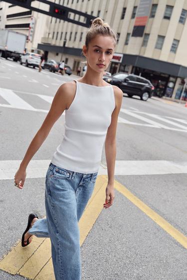 Zara Топ с горловиной халтер и рубчиком