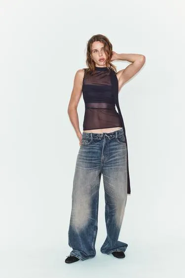 Топ из полупрозрачной ткани с шарфом- Заказать в России