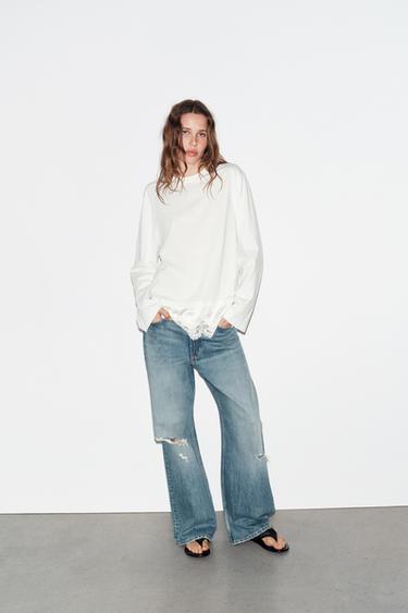 Zara Комбинированная футболка с кружевом купить с доставкой.