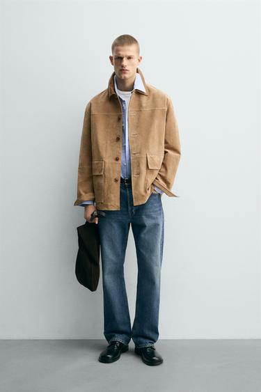 Zara Куртка из замши с комбинированным воротником