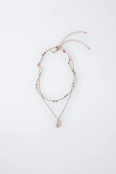 Набор из двух ожерелий с бусинами и вишенками